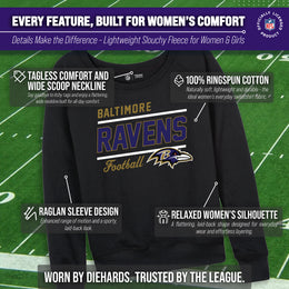 Baltimore Ravens NFL Womens Gameday French Terry Slouchy Top- Raglan Sleeves - Black