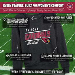 Arizona Cardinals NFL Womens Gameday French Terry Slouchy Top- Raglan Sleeves - Charcoal