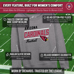 Arizona Cardinals NFL Womens Gameday French Terry Slouchy Top- Raglan Sleeves - Sport Gray