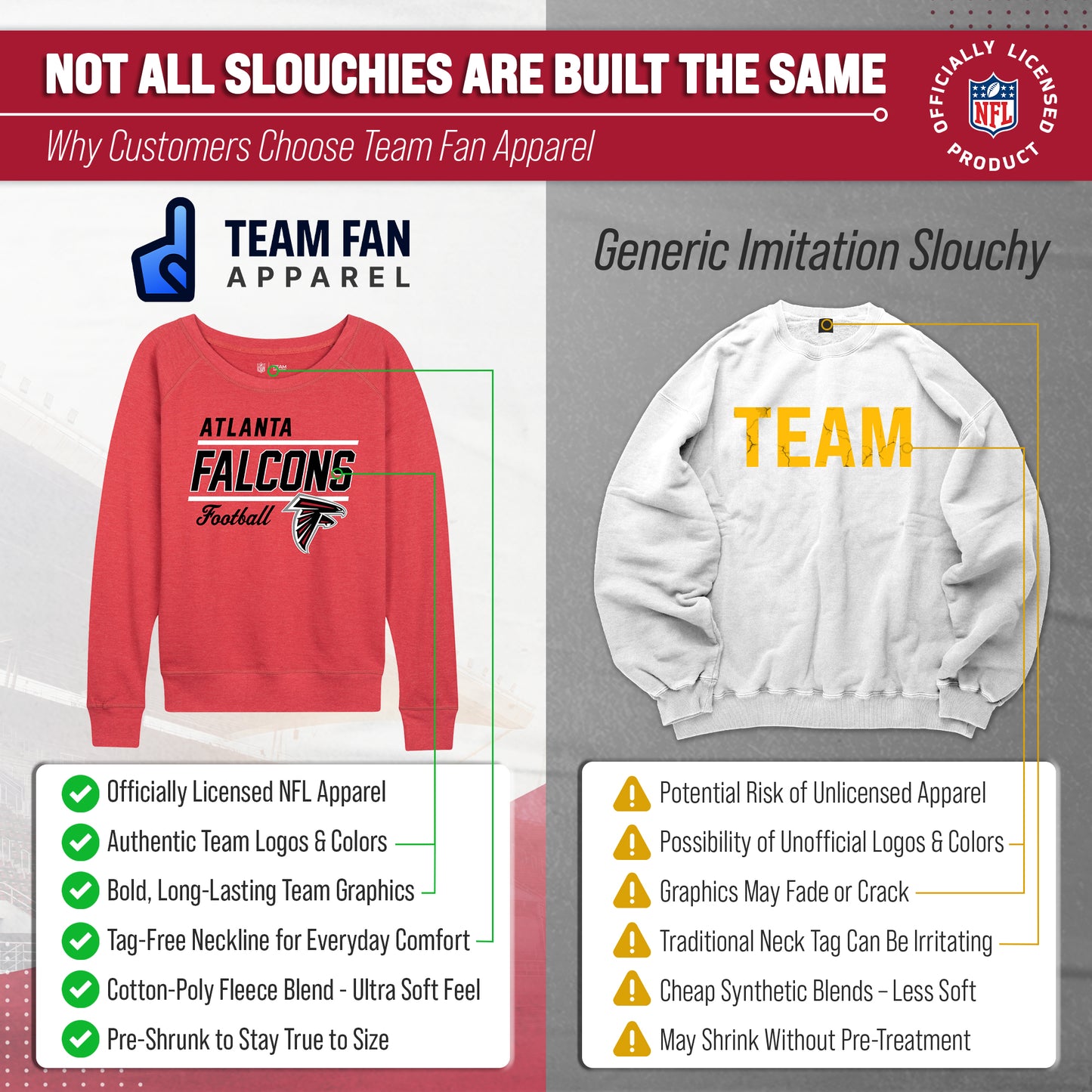 Atlanta Falcons NFL Womens Gameday French Terry Slouchy Top- Raglan Sleeves - Red