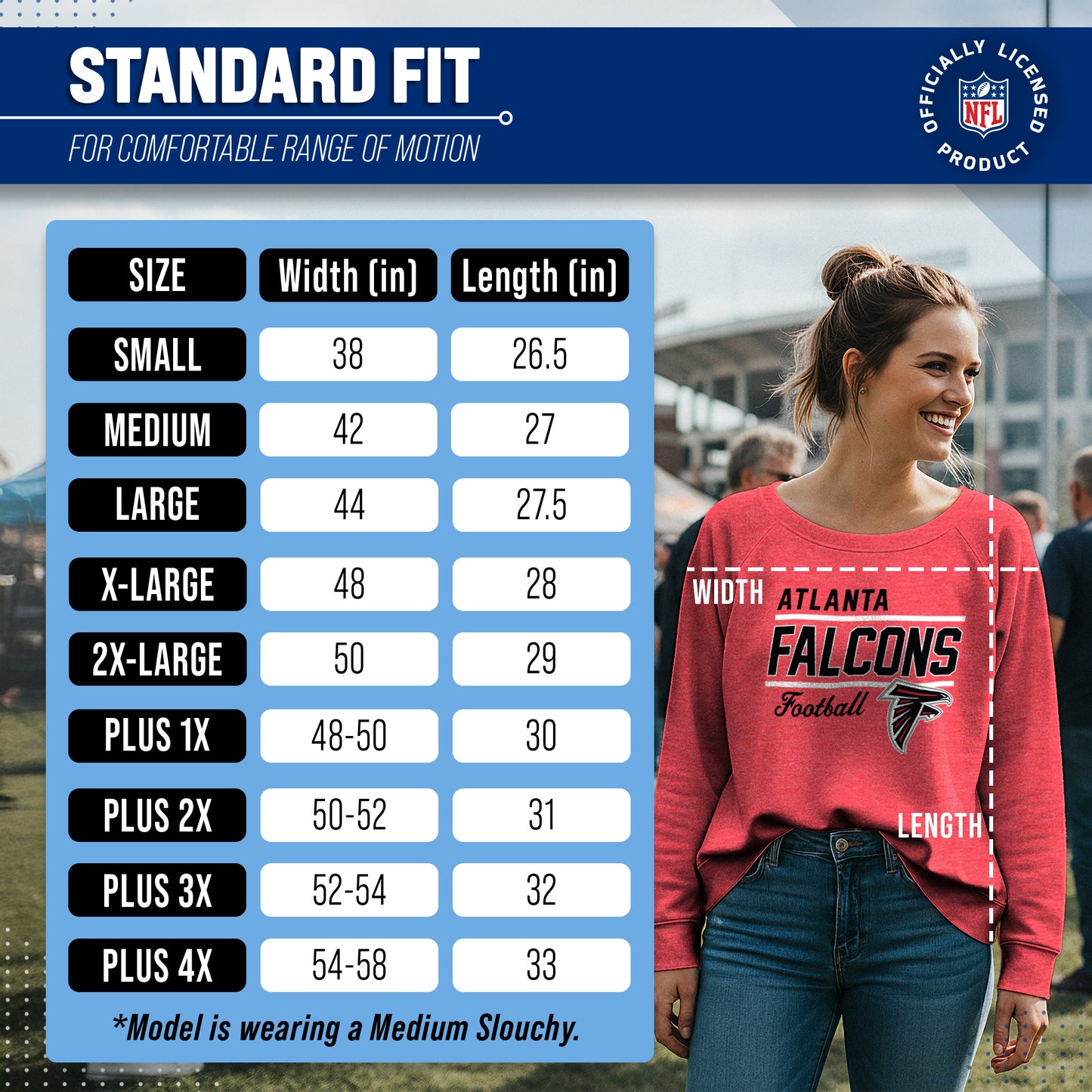 Atlanta Falcons NFL Womens Gameday French Terry Slouchy Top- Raglan Sleeves - Red