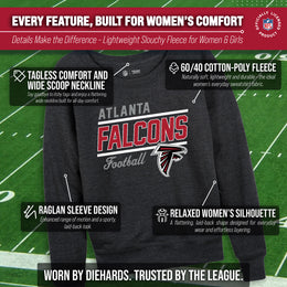 Atlanta Falcons NFL Womens Gameday French Terry Slouchy Top- Raglan Sleeves - Charcoal