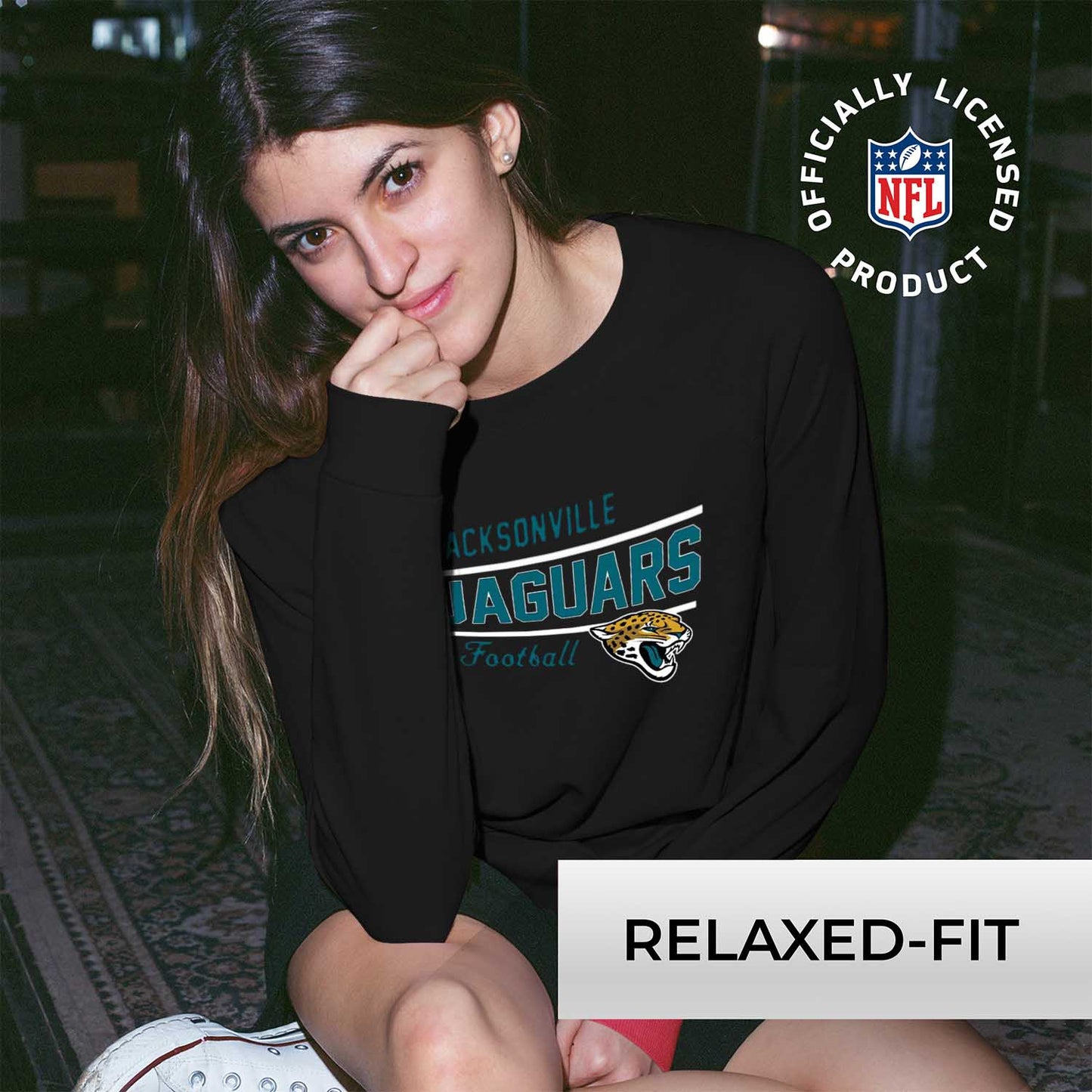 Jacksonville Jaguars NFL Womens Crew Neck Light Weight - Black
