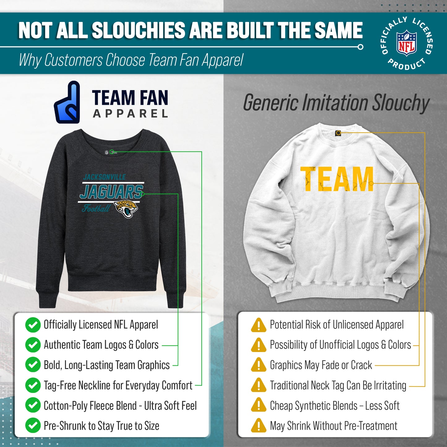 Jacksonville Jaguars NFL Womens Gameday French Terry Slouchy Top- Raglan Sleeves - Charcoal