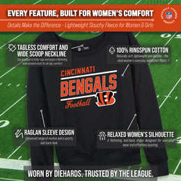 Cincinnati Bengals NFL Womens Gameday French Terry Slouchy Top- Raglan Sleeves - Black