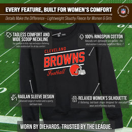 Cleveland Browns NFL Womens Gameday French Terry Slouchy Top- Raglan Sleeves - Black