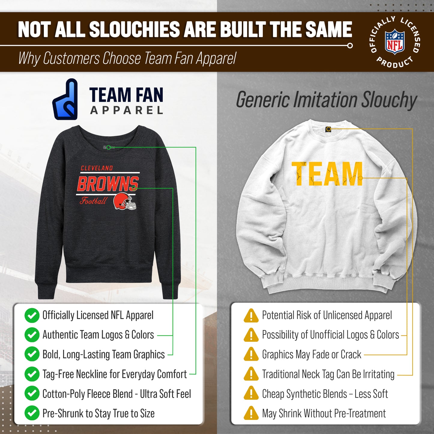 Cleveland Browns NFL Womens Gameday French Terry Slouchy Top- Raglan Sleeves - Charcoal