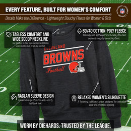 Cleveland Browns NFL Womens Gameday French Terry Slouchy Top- Raglan Sleeves - Charcoal
