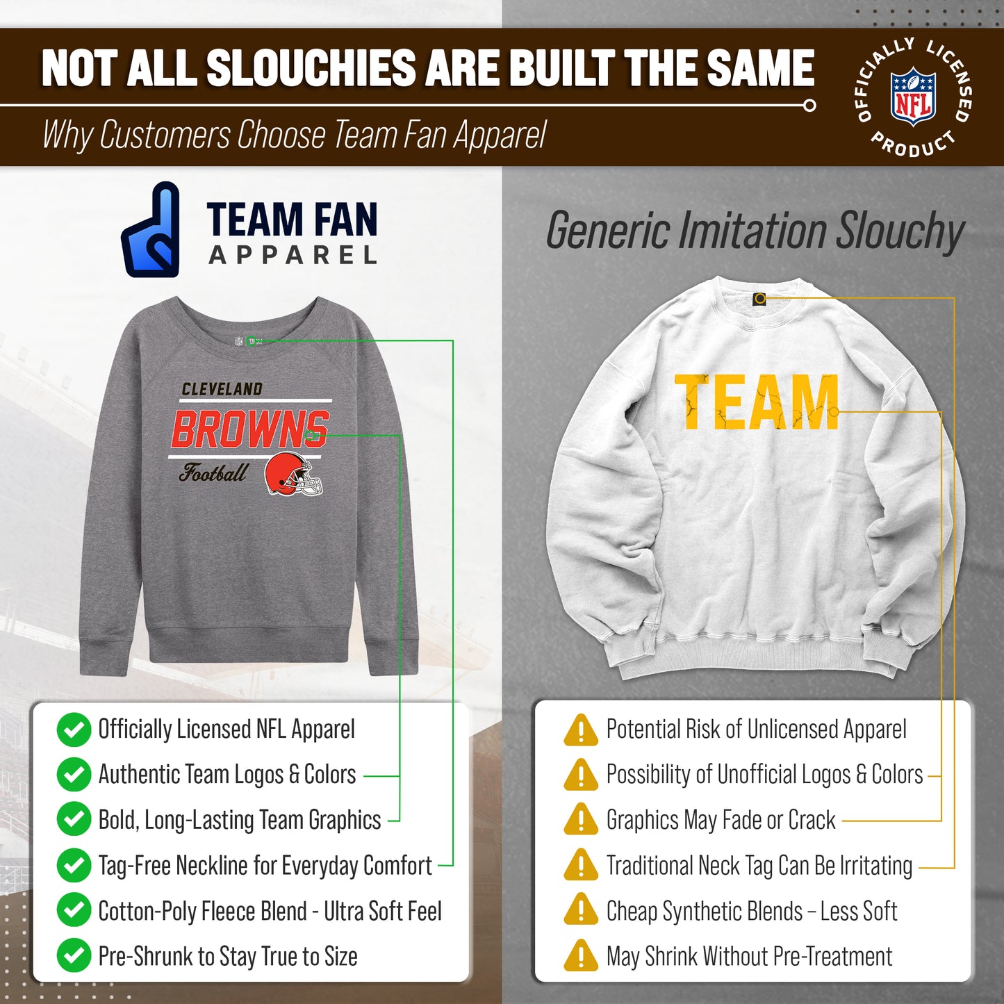 Cleveland Browns NFL Womens Gameday French Terry Slouchy Top- Raglan Sleeves - Sport Gray