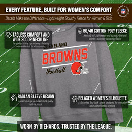 Cleveland Browns NFL Womens Gameday French Terry Slouchy Top- Raglan Sleeves - Sport Gray