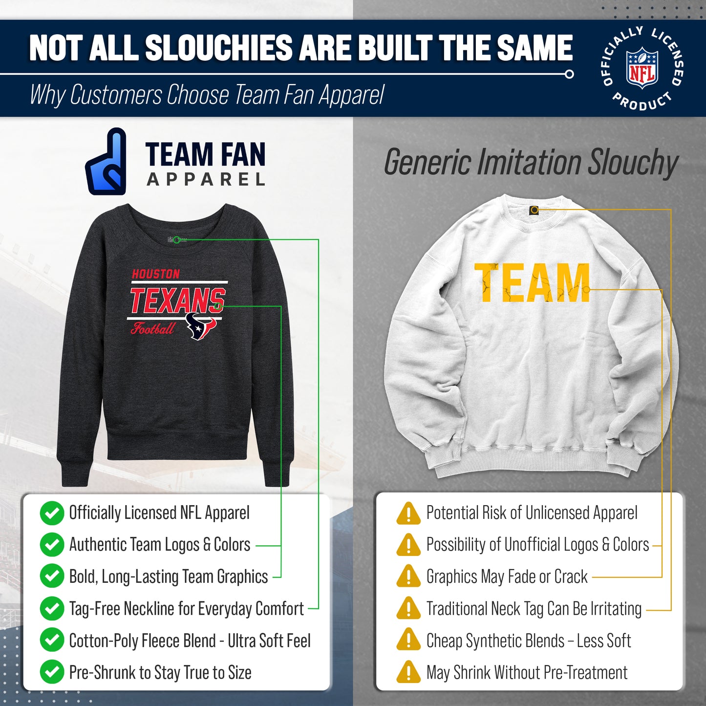 Houston Texans NFL Womens Gameday French Terry Slouchy Top- Raglan Sleeves - Heather Charcoal