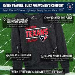Houston Texans NFL Womens Gameday French Terry Slouchy Top- Raglan Sleeves - Heather Charcoal
