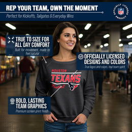 Houston Texans NFL Womens Gameday French Terry Slouchy Top- Raglan Sleeves - Heather Charcoal