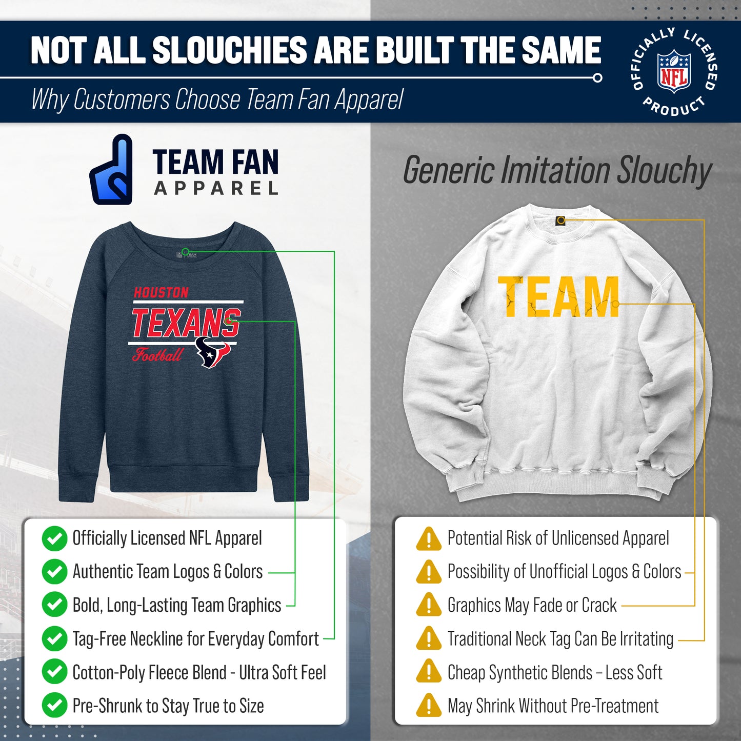 Houston Texans NFL Womens Gameday French Terry Slouchy Top- Raglan Sleeves - Navy