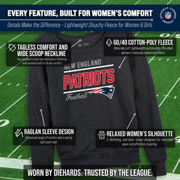 New England Patriots NFL Womens Gameday French Terry Slouchy Top- Raglan Sleeves - Heather Charcoal
