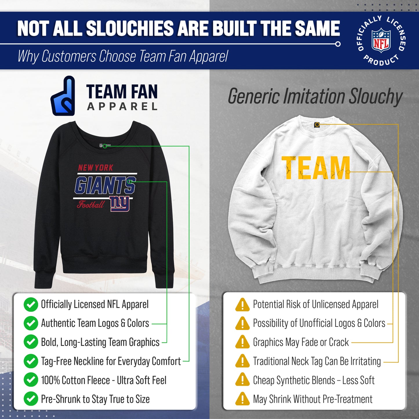 New York Giants NFL Womens Gameday French Terry Slouchy Top- Raglan Sleeves - Black