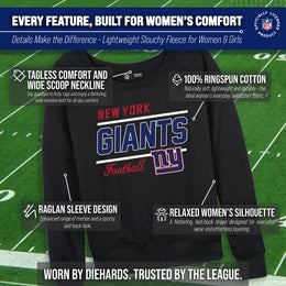 New York Giants NFL Womens Gameday French Terry Slouchy Top- Raglan Sleeves - Black