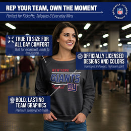 New York Giants NFL Womens Gameday French Terry Slouchy Top- Raglan Sleeves - Charcoal