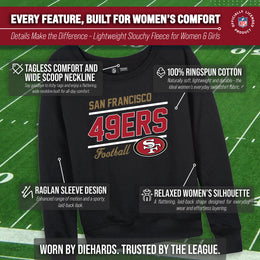 San Francisco 49ers NFL Womens Gameday French Terry Slouchy Top- Raglan Sleeves - Black