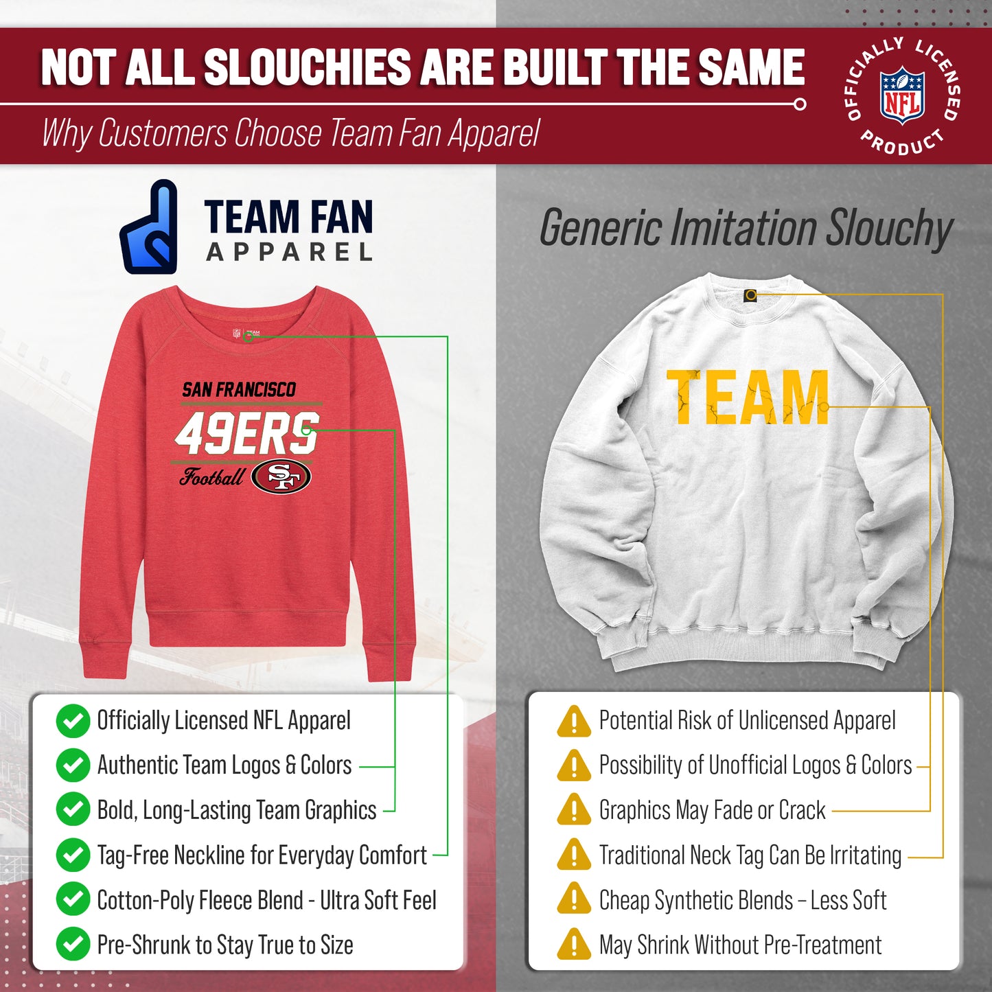 San Francisco 49ers NFL Womens Gameday French Terry Slouchy Top- Raglan Sleeves - Red