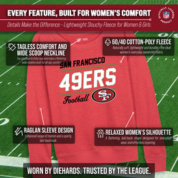 San Francisco 49ers NFL Womens Gameday French Terry Slouchy Top- Raglan Sleeves - Red