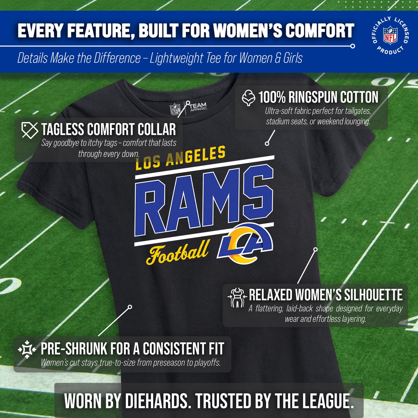 Los Angeles Rams NFL Gameday Women's Relaxed Fit T-shirt - Black