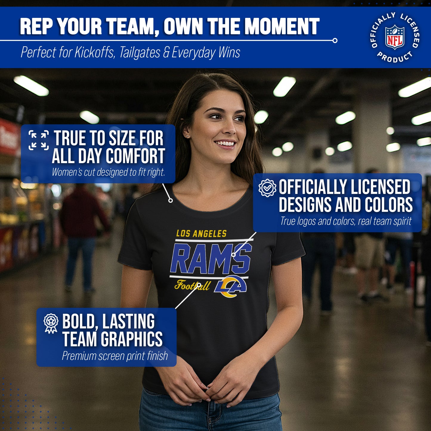 Los Angeles Rams NFL Gameday Women's Relaxed Fit T-shirt - Black