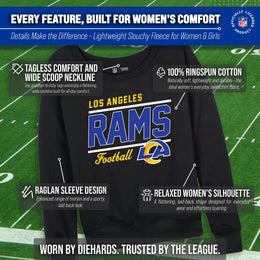 Los Angeles Rams NFL Womens Gameday French Terry Slouchy Top- Raglan Sleeves - Black