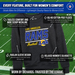 Los Angeles Rams NFL Womens Gameday French Terry Slouchy Top- Raglan Sleeves - Charcoal