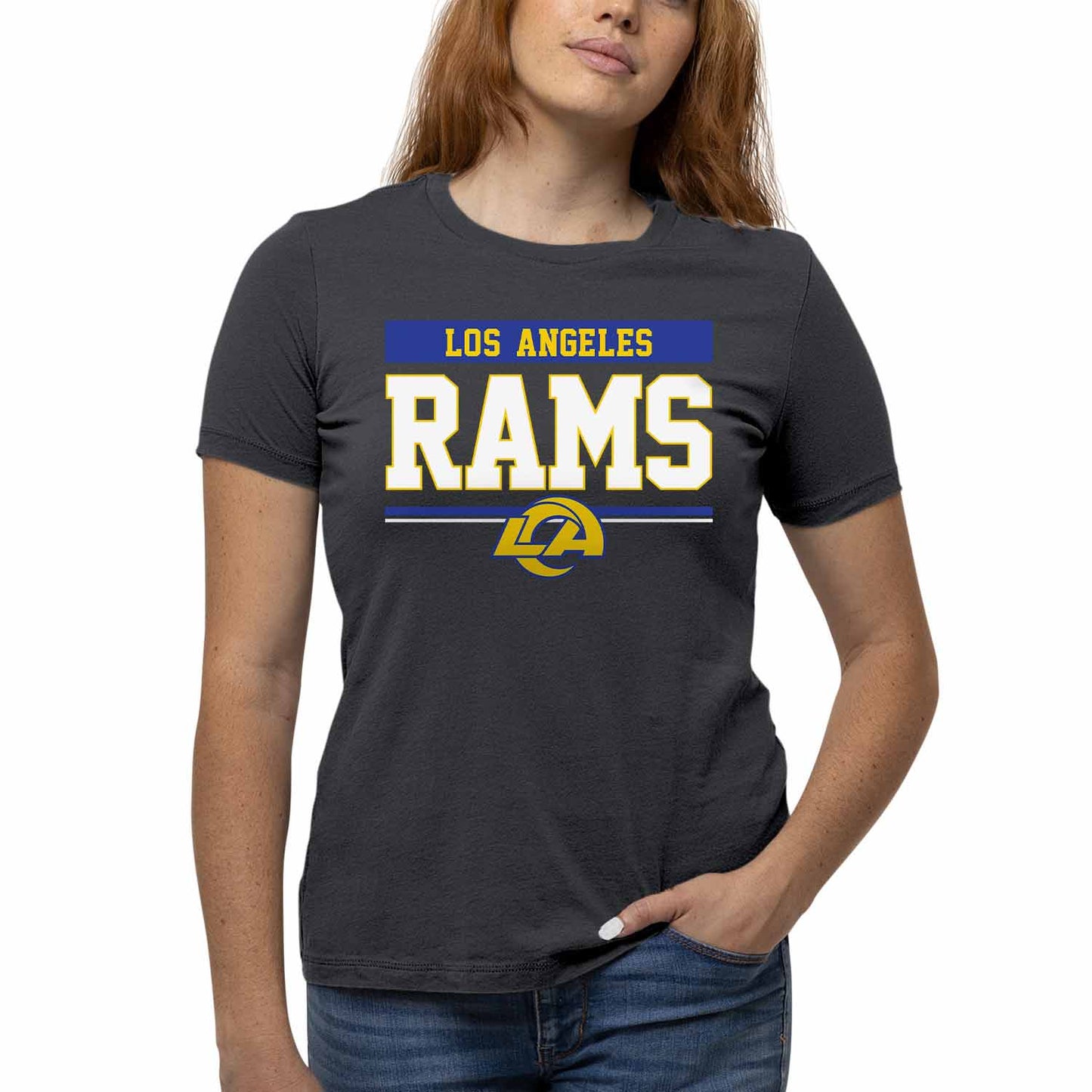 Los Angeles Rams NFL Women's Team Block Plus Sized Relaxed Fit T-Shirt - Charcoal