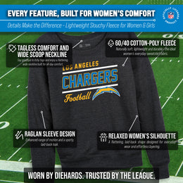 Los Angeles Chargers NFL Womens Gameday French Terry Slouchy Top- Raglan Sleeves - Heather Charcoal