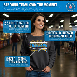 Los Angeles Chargers NFL Womens Gameday French Terry Slouchy Top- Raglan Sleeves - Heather Charcoal