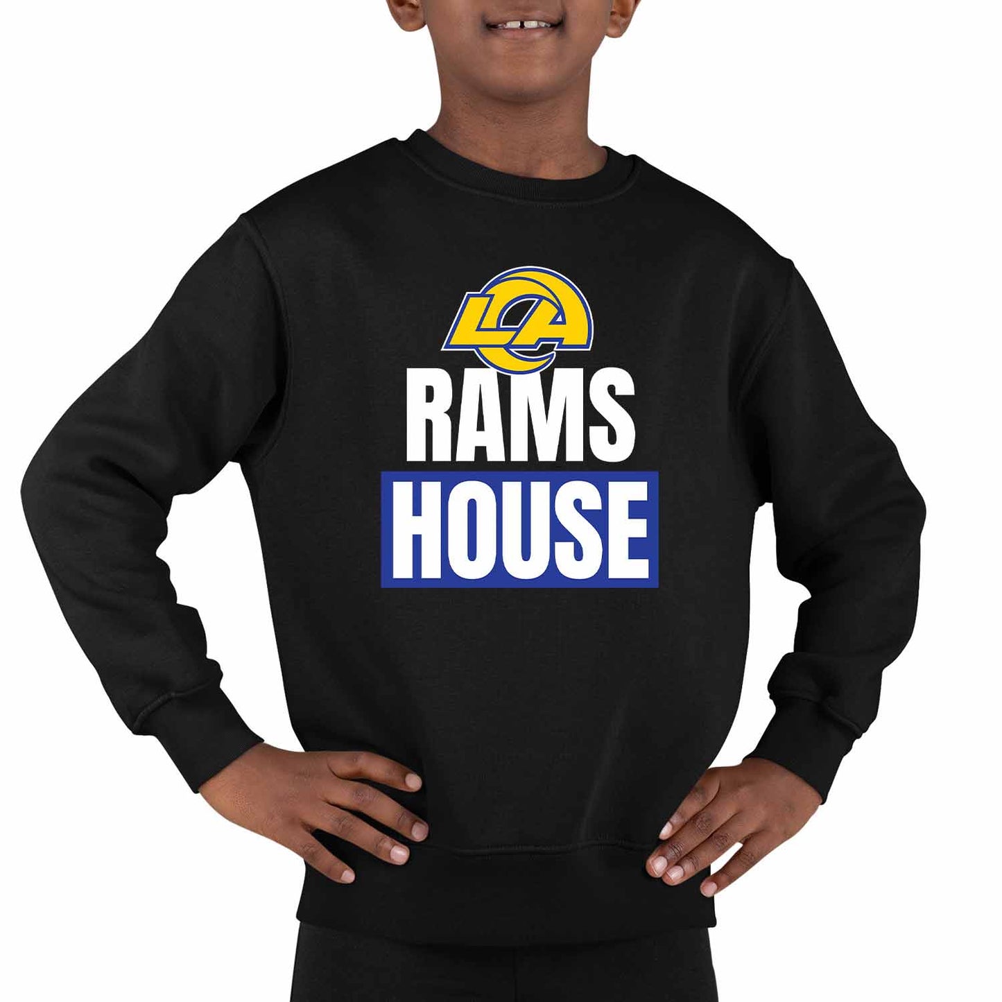 Los Angeles Rams NFL Youth Team Slogan crewneck Sweatshirt - Black