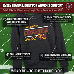 Washington Commanders NFL Womens Gameday French Terry Slouchy Top- Raglan Sleeves - Heather Charcoal