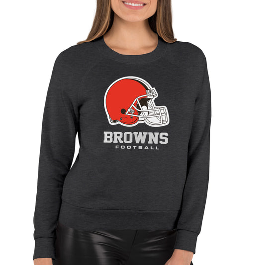 Cleveland Browns NFL Womens Ultimate Fan French Terry Slouchy Top- Raglan Sleeves - Charcoal