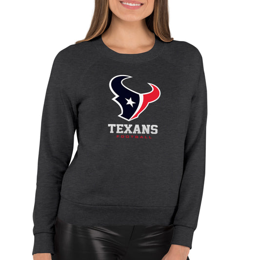 Houston Texans NFL Womens Ultimate Fan French Terry Slouchy Top- Raglan Sleeves - Charcoal
