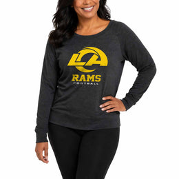 Los Angeles Rams NFL Womens Ultimate Fan French Terry Slouchy Top- Raglan Sleeves - Charcoal