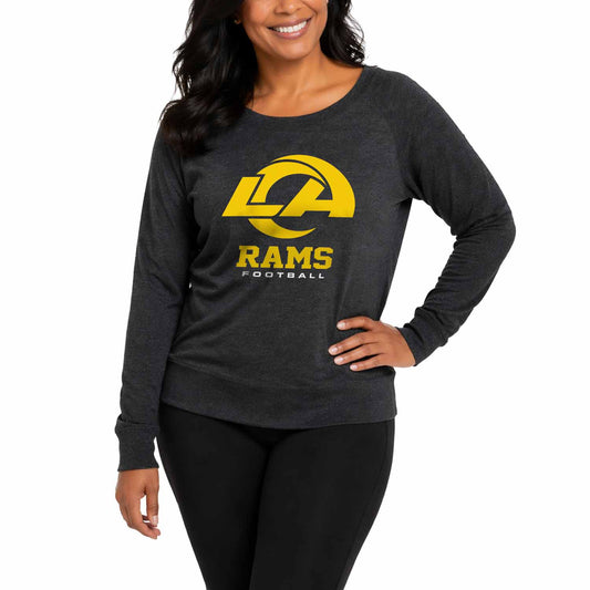 Los Angeles Rams NFL Womens Ultimate Fan French Terry Slouchy Top- Raglan Sleeves - Charcoal