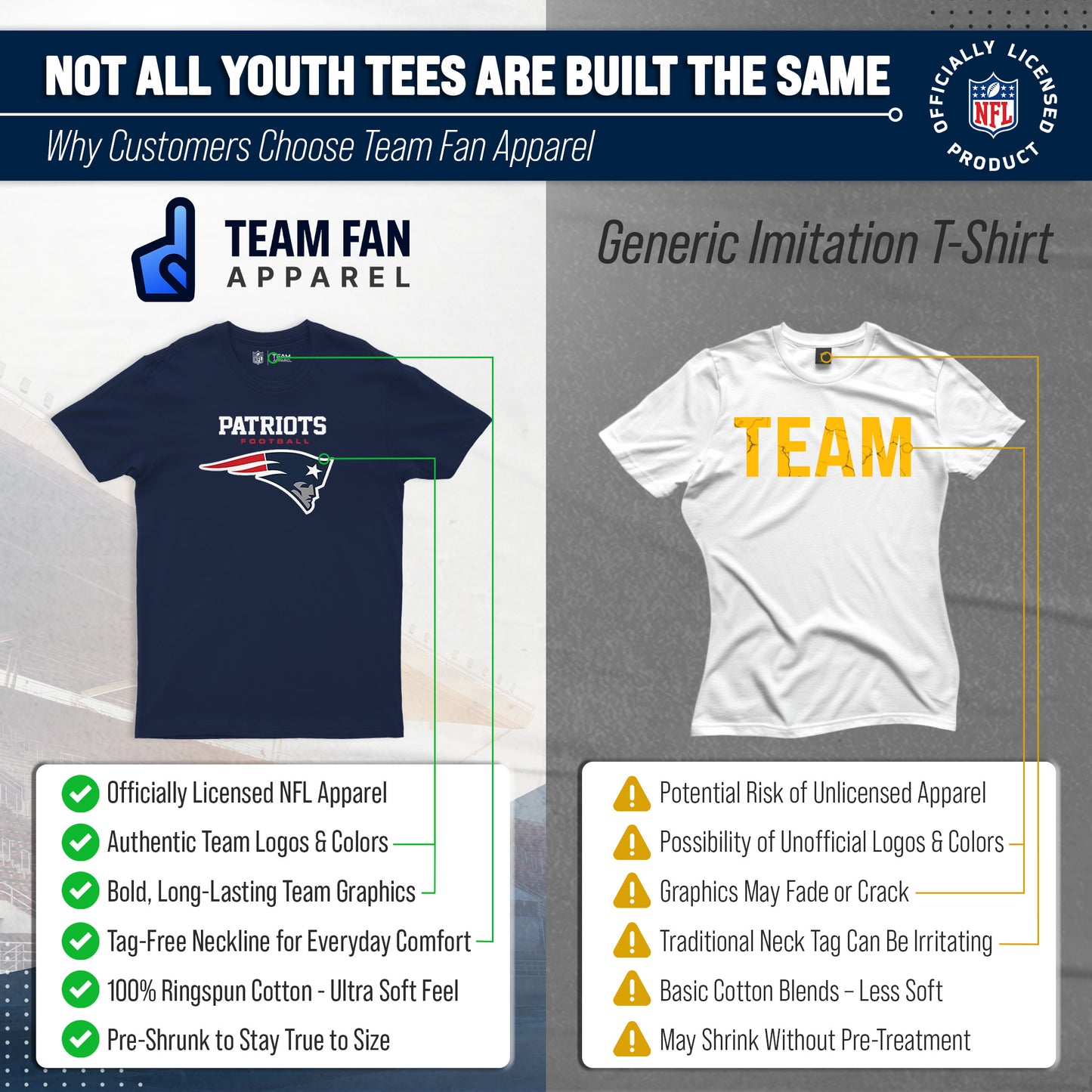 New England Patriots Youth NFL Large Logo Short Sleeve T-Shirt - Navy