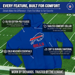 Buffalo Bills Youth NFL Ultimate Fan Logo Fleece Hooded Sweatshirt -Tagless Football Pullover For Kids - Royal