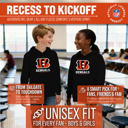 Cincinnati Bengals Youth NFL Ultimate Fan Logo Fleece Hooded Sweatshirt -Tagless Football Pullover For Kids - Black