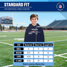 New England Patriots Youth NFL Ultimate Fan Logo Fleece Hooded Sweatshirt -Tagless Football Pullover For Kids - Navy