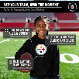 Pittsburgh Steelers Youth NFL Ultimate Fan Logo Fleece Hooded Sweatshirt -Tagless Football Pullover For Kids - Black
