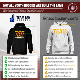 Washington Commanders Youth NFL Ultimate Fan Logo Fleece Hooded Sweatshirt -Tagless Football Pullover For Kids - Black