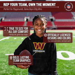 Washington Commanders Youth NFL Ultimate Fan Logo Fleece Hooded Sweatshirt -Tagless Football Pullover For Kids - Black