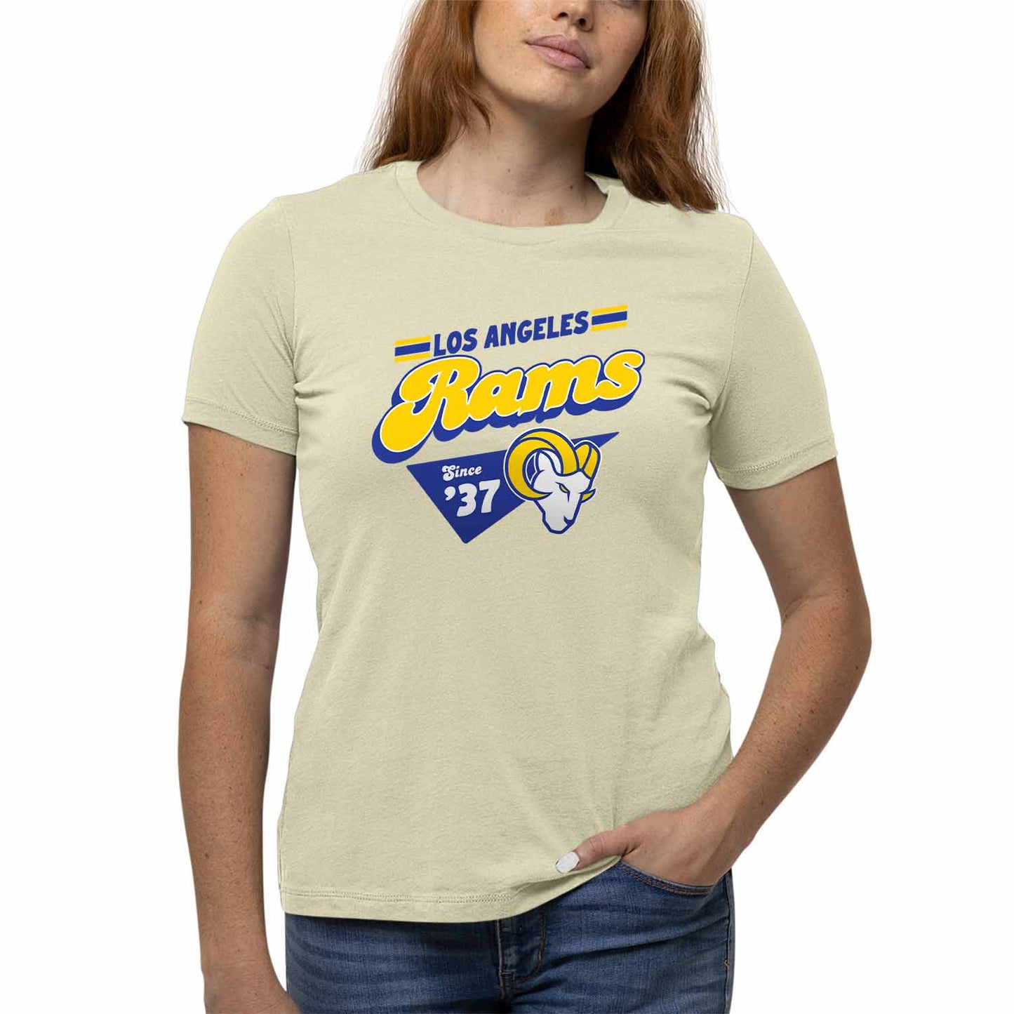 Los Angeles Rams NFL Womens Vintage Charm Tag-Less Soft T-Shirt - Birch