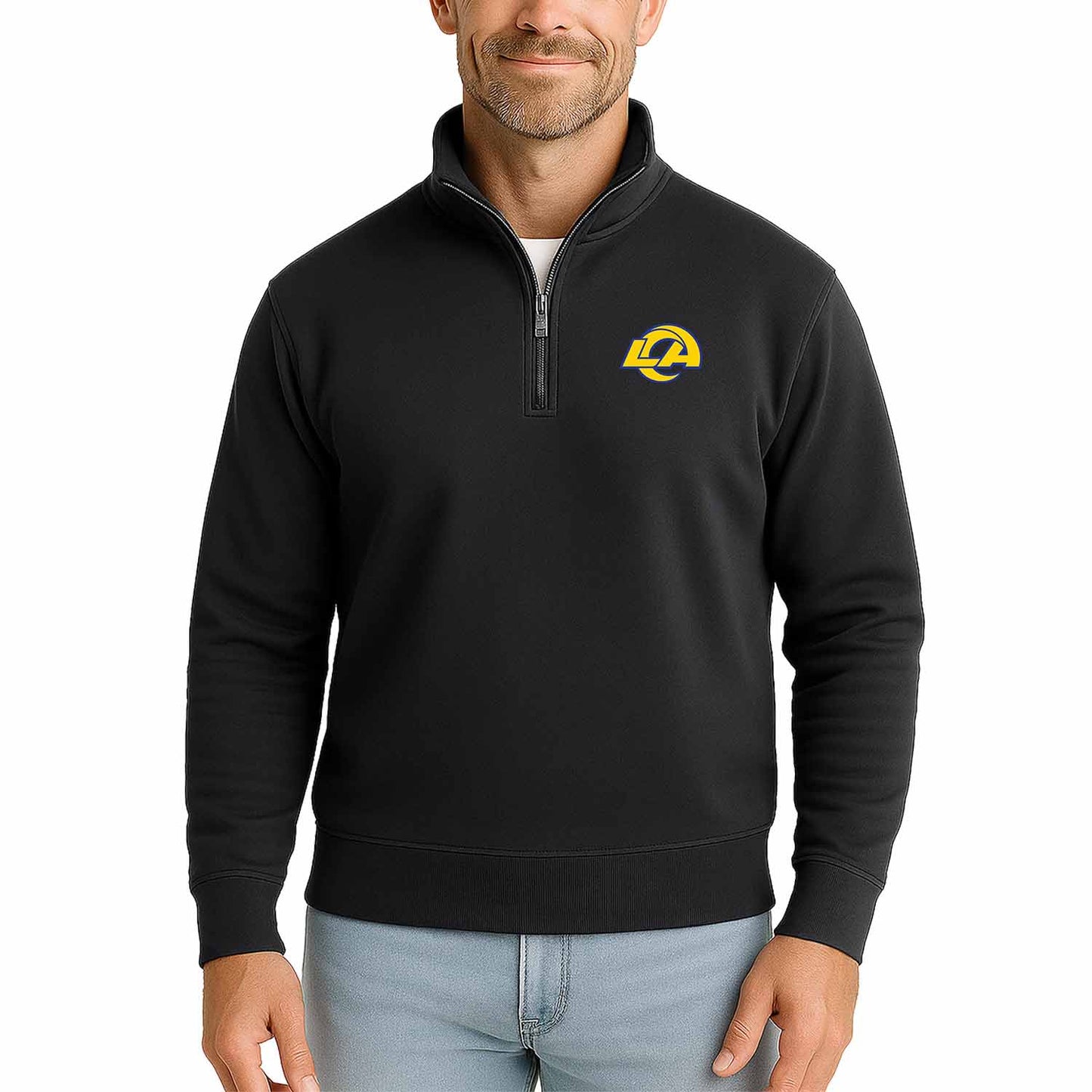 Los Angeles Rams NFL Quarter Zip Fleece Pullover Unisex Sweatshirt - Black