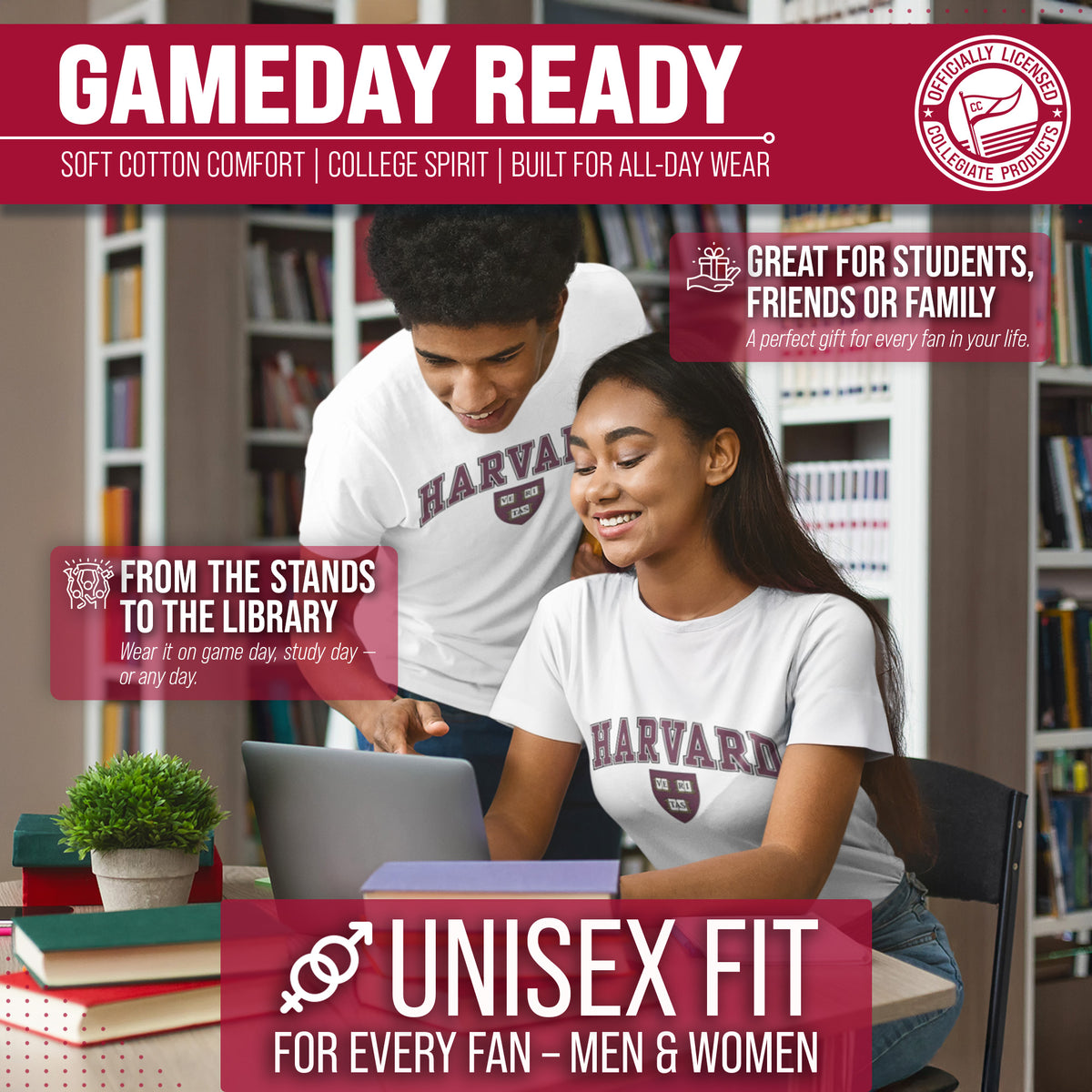 Harvard Crimson NCAA Adult Gameday Cotton T-Shirt - White
