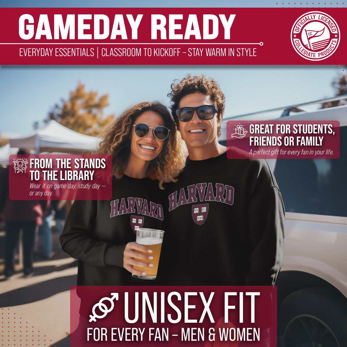 Harvard Crimson Adult Arch & Logo Soft Style Gameday Crewneck Sweatshirt - Black