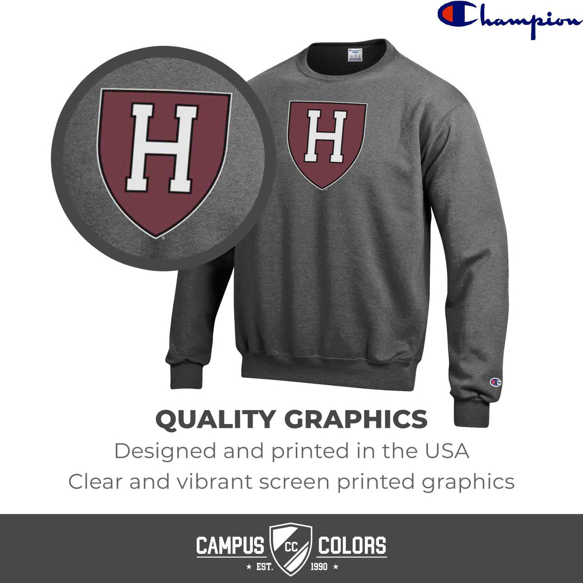 Harvard Crimson Adult Mascot Fleece Crewneck - Charcoal